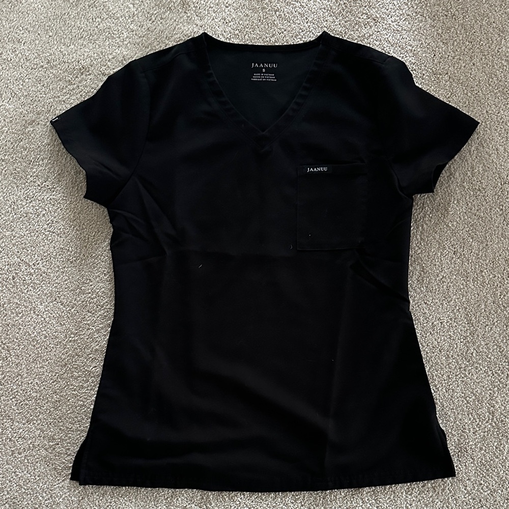 Jaanuu Black V-Neck Short Sleeve Scrub Top
